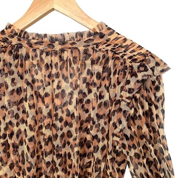 Free People Printed Twyla Top Size Large Leopard Combo Smocked - Picture 11 of 13